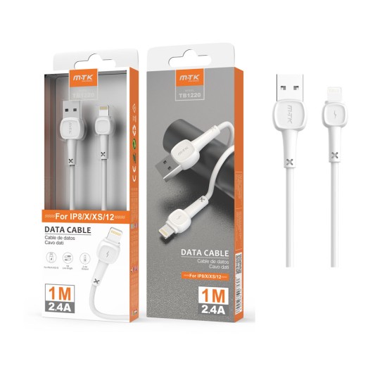 CABO RELÂMPAGO MTK TB1220 PARA IPHONE 8/X/XS/12 2,4A 1M BRANCO